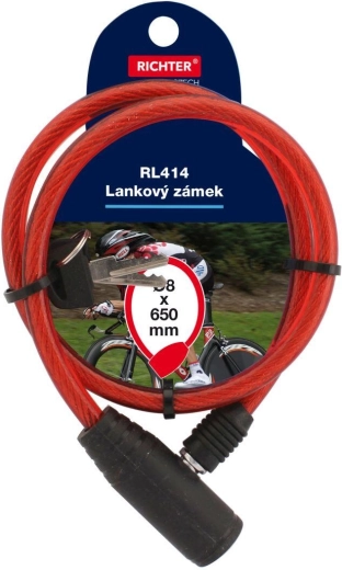 Lanový zámok na bicykel 8 × 650 mm, červený RICHTER
