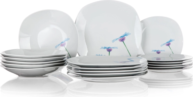 Porcelánová jedálenská súprava Blue Daisy, štvorcová, 18-dielna