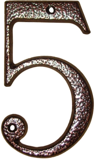 Domové číslo 5 hnedé, zinok, 117 mm