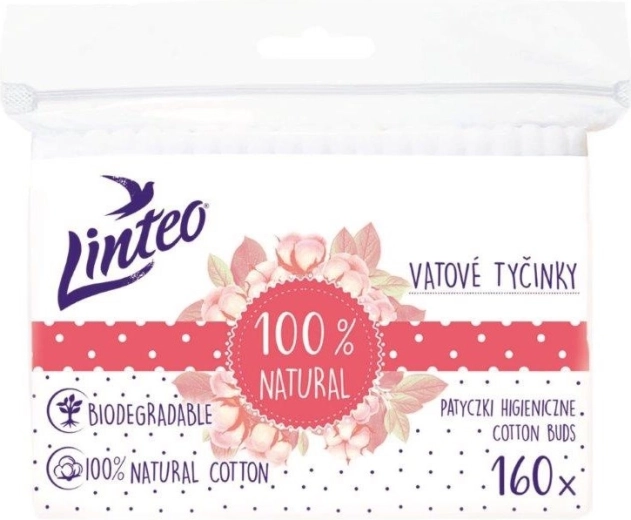 Linteo papierové vatové tyčinky 100% natural 160 ks
