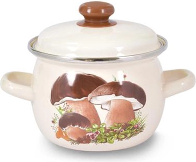 Smaltovaný buclatý hrniec s pokrievkou Huby 1,5 l
