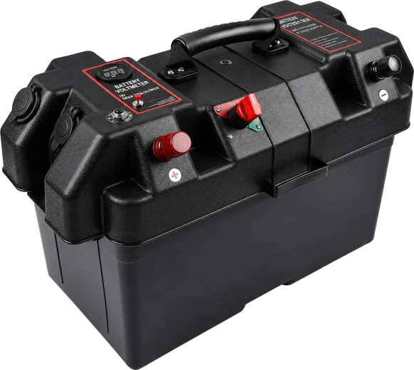 Prenosný box na 12 V akumulátor s voltmetrom a 2× USB