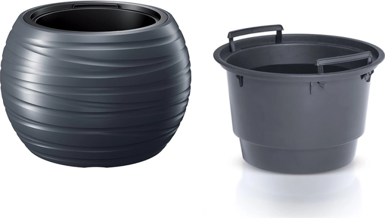 Kvetináč Maze okrúhly s vložkou 39,6 cm – antracit