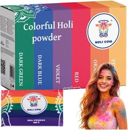 Farebný holi prášok Holi Cow sada 6×100 g