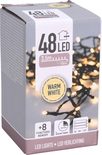 Vianočné LED osvetlenie 3,5 m, 48 LED, teplá biela, 8 funkcií, časovač