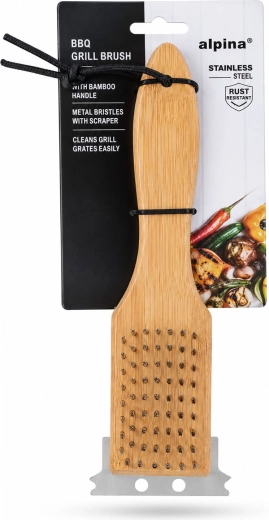Kefa na čistenie grilu s drevenou rukoväťou