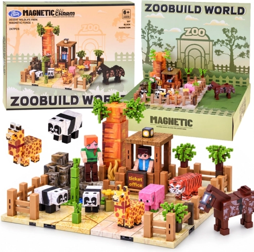Magnetické stavebné kocky Zoo – pixelové kocky 247 dielov