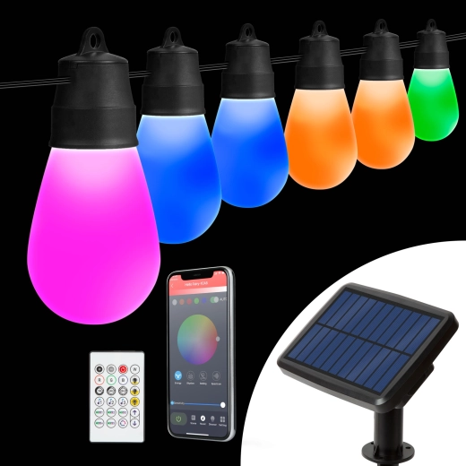 Inteligentná solárna svetelná reťaz s 30 RGBIC LED žiarovkami, 13 m, Bluetooth