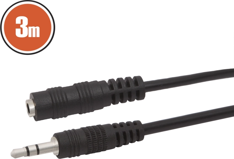 Audio predlžovací kábel Jack 3,5 mm, 3 m, čierny