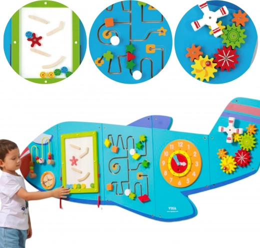 Drevená nástenná senzorická tabuľa Lietadlo VIGA Montessori