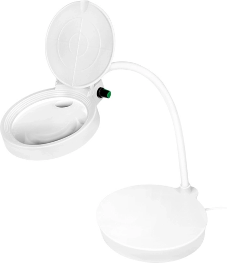 Stolná LED lupa s ohybným husím krkom a krytkou – 8 a 36 dioptrií