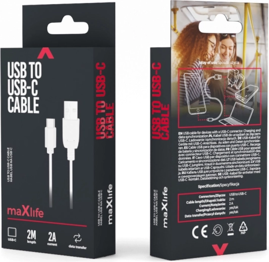 Maxlife USB – USB‑C kábel 2 m biely