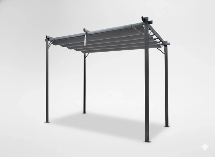 Záhradná pergola s posuvnou strechou 3 × 4 m, sivá