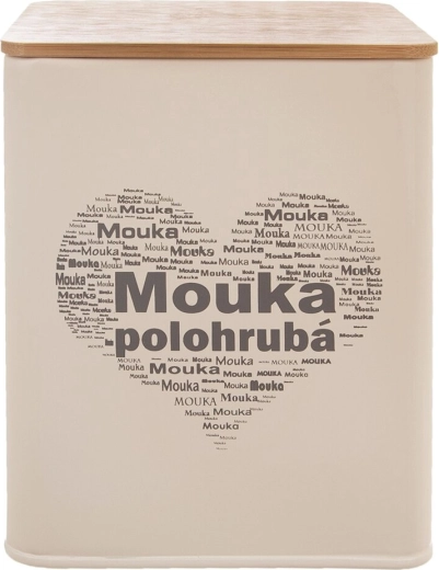 Plechová dóza na múku s dreveným vekom s motívom srdca