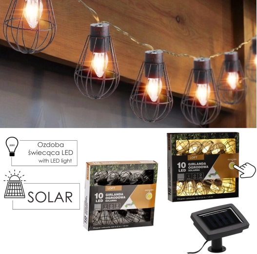 Solárna vonkajšia girlanda loft 10 LED teplá biela 3,8 m