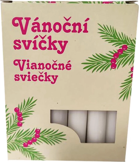 Biele stromčekové sviečky 1,2 × 10 cm – 12 ks