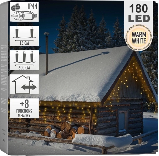 Vonkajšia svetelná závesná rímsa 180 LED 5,85 m – teplá biela