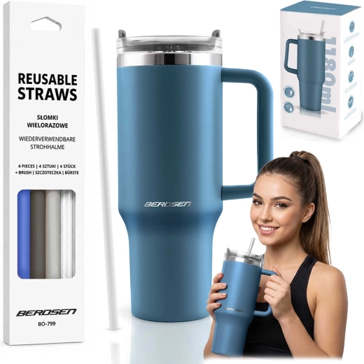 Berdsen termohrnček so slamkou 1180 ml, tmavomodrý