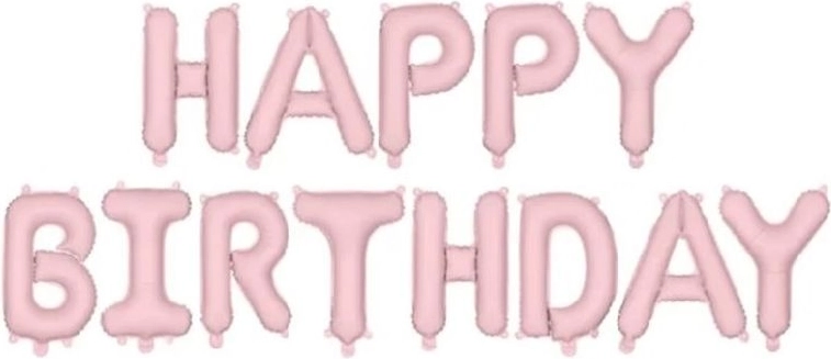 Fóliový balónový nápis Happy Birthday ružový 340 × 35 cm