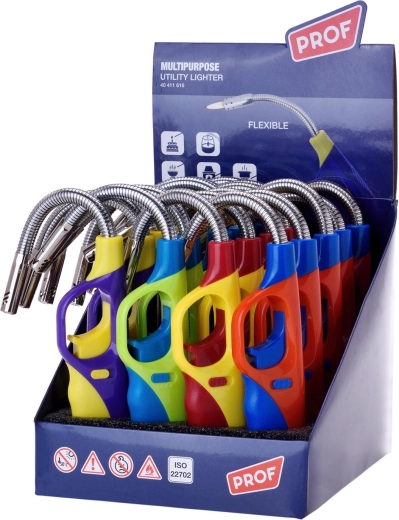 Plniteľný plamienkový zapaľovač 25 cm s detskou poistkou, mix farieb