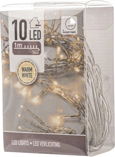 LED svetelná reťaz do interiéru 1 m, 10 LED, teplá žltá, s časovačom