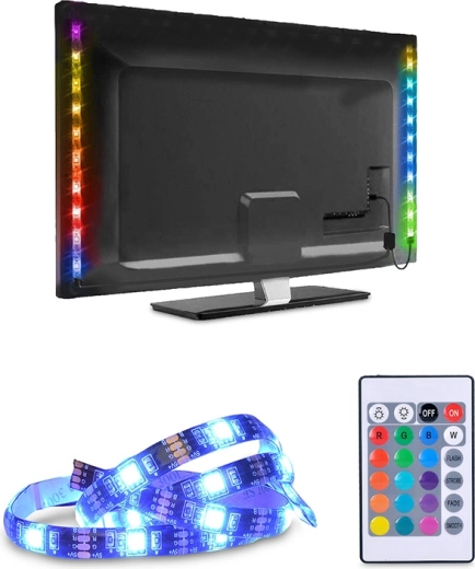 Solight LED RGB pás pre TV a PC 2 × 50 cm USB s vypínačom a diaľkovým ovládačom