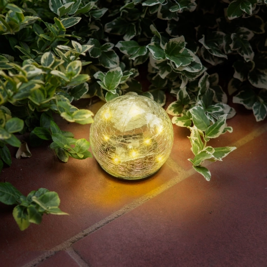 Solárna zapichovacia svetelná guľa z praskaného skla, 10 cm, 10 teplých bielych LED