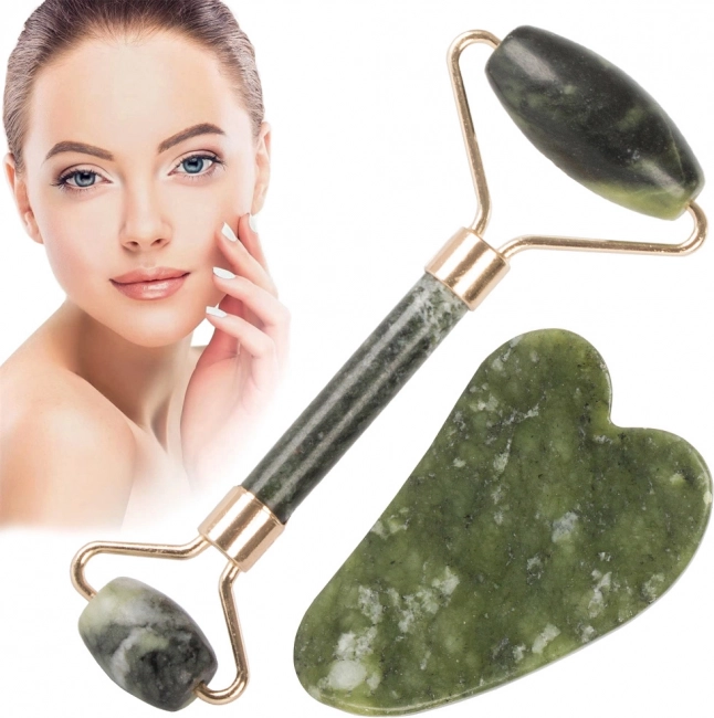 Nefritový masážny valček a gua sha sada na tvár
