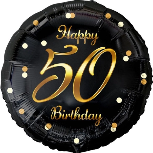 Fóliový balónik Happy 50 Birthday – čierny so zlatou potlačou