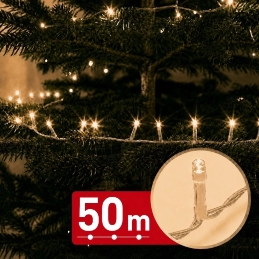 LED svetelná reťaz 50 m so 1000 LED v teplej bielej farbe