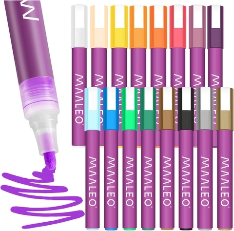 Akrylové markery MAALEO, sada 16 farieb, vodoodolné 8 ml