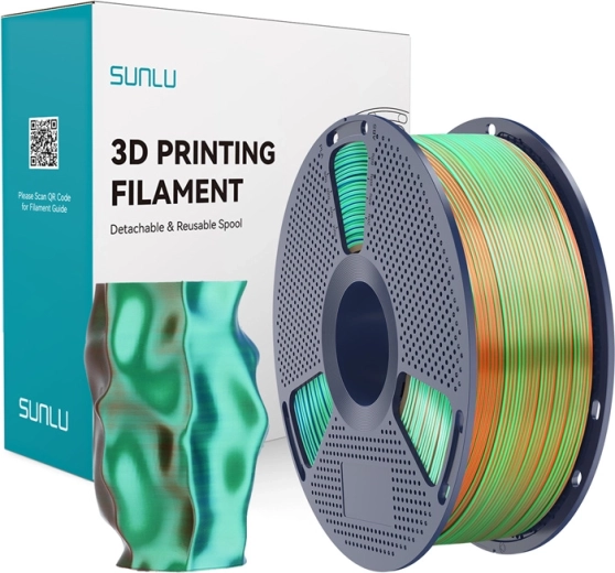 Sunlu PLA+ Silk trojfarebný filament na 3D tlač oranžová/modrá/zelená