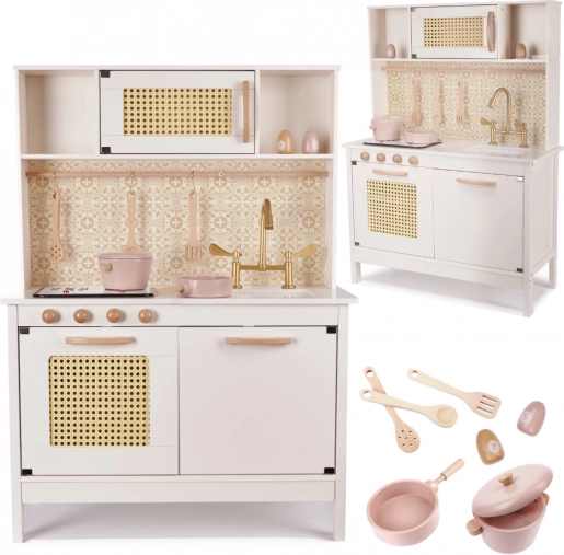 Drevená detská kuchynka MDF retro boho 100 cm s príslušenstvom