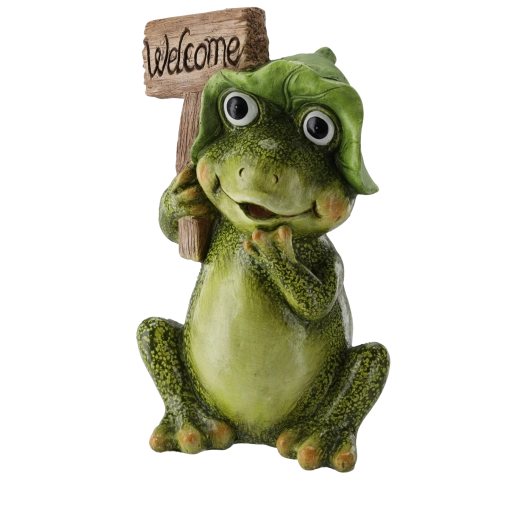 Záhradná figúrka žaby Welcome – dekoratívna soška na záhradu a terasu