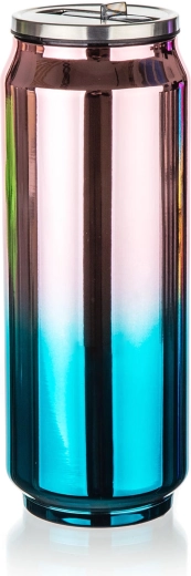 Termohrnček plechovka 430 ml BE COOL dúhový zlatoružovo‑modrozelený