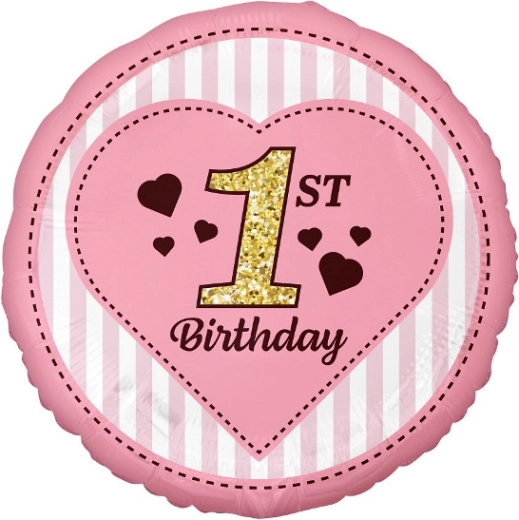 Ružový fóliový balónik 45 cm – 1st Birthday