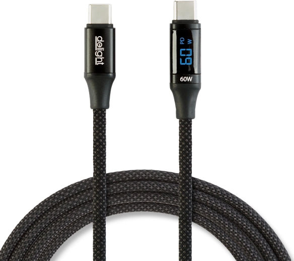 Dátový kábel USB-C na USB-C s ukazovateľom výkonu, čierny, 1 m