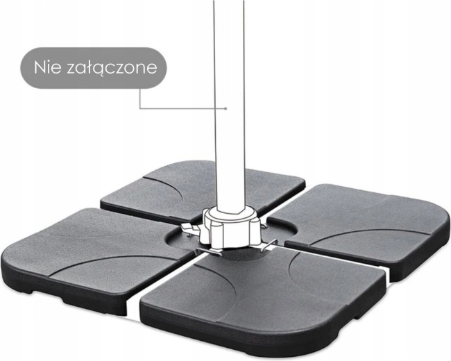 Čierna štvorcová základňa pod záhradný slnečník, 4-dielna, plniteľná, až 80 kg