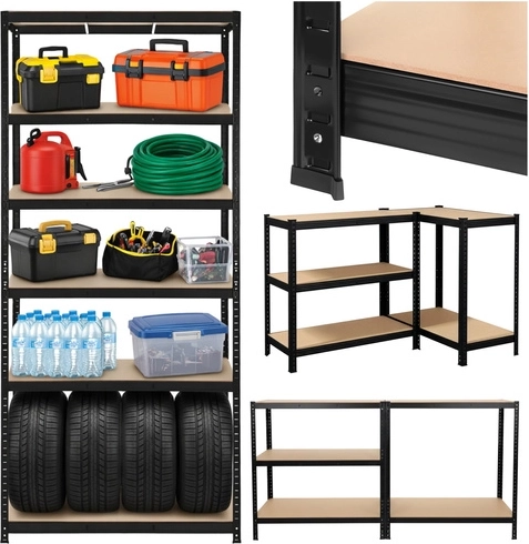 Kovový regál do dielne a garáže 220 × 100 × 45 cm, 5 políc, nosnosť 1000 kg, BIGSTREN – čierny
