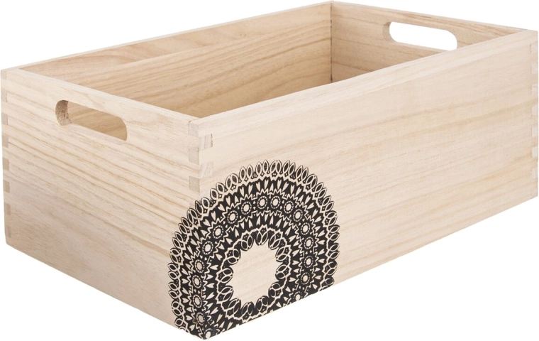 Drevená úložná debnička s potlačou Mandala
