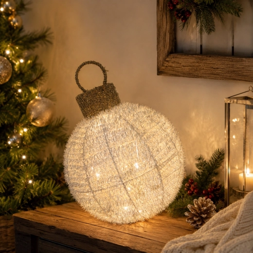 Vianočná LED ozdoba – otočná biela bombka 25 × 34 cm - 1 kus