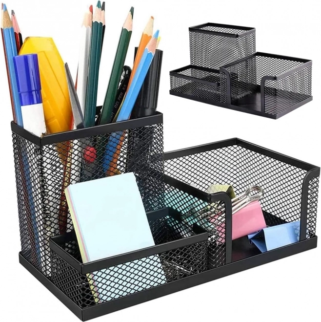 Čierny sieťovaný stolový organizér s 3 priehradkami