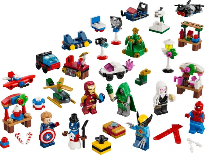 6 minifigúrok LEGO Marvel so sviatočnými doplnkami
