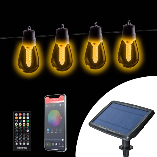 Solárna svetelná reťaz s 25 bielymi LED žiarovkami a ovládaním cez Bluetooth