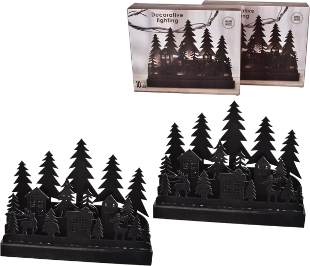 LED drevený svietnik Domček/Strom čierny 30 × 6 × 24 cm