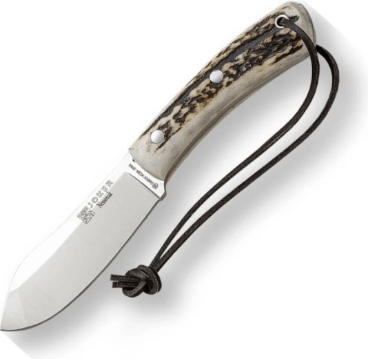 Joker Nessmuk bushcraft lovecký nôž, 11 cm, jelení paroh, kožené puzdro