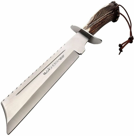 Lovecká mačeta Muela Sherpa s parohovou rukoväťou a koženým puzdrom, 33 cm