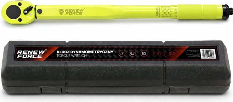 Momentový kľúč RENEW FORCE 1/2" 28–210 Nm so súpravou