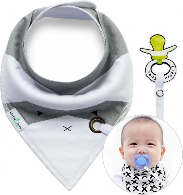 Šatka/slintáčik s držiakom na cumlík – biela a sivá