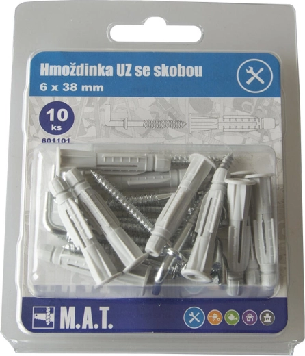 Uzlovacia hmoždinka s okom 6×38 mm, biely zinok (10 ks)